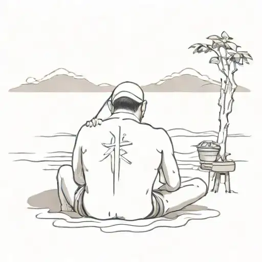 Japanese Onsen Tattoo With A Guy From The Back Sitting In The Onsen