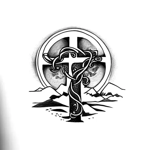 Christian Cross With Vines Around It