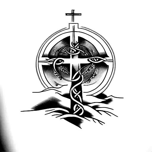 Christian Cross With Vines Around It