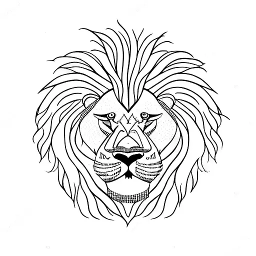 A Blackwork Tattoo Of A Lion's Face With Pine Tree Branches As Its Mane