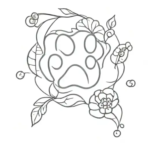 Paw Print Floral Outline Filled
