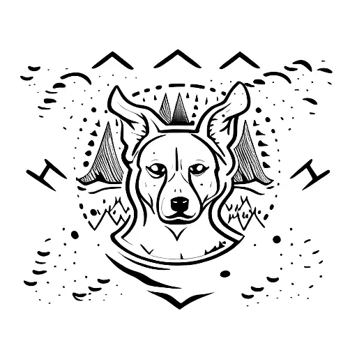 A Minimalist Tattoo Of A Campfire With A Dog Silhouette