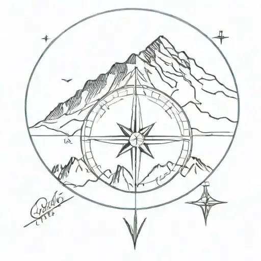 Alpine Mountains And The Compass Pointing South