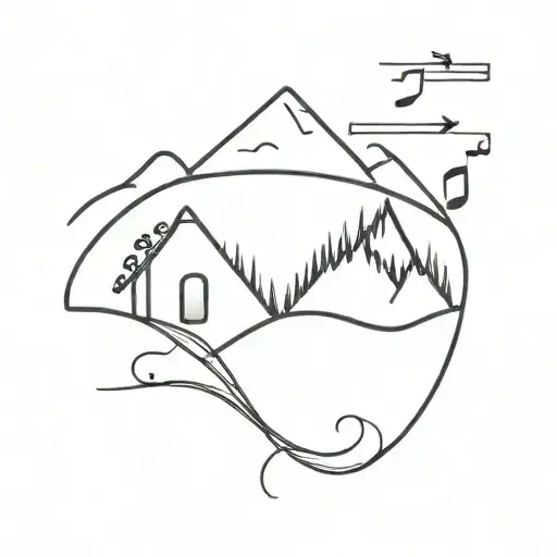A Tattoo Design Combining Music Notes And Mountain Landscapes