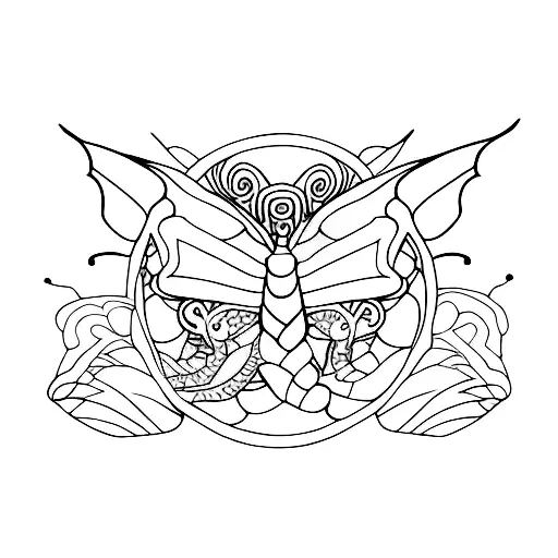 Butterflies Surrounding A Dragon