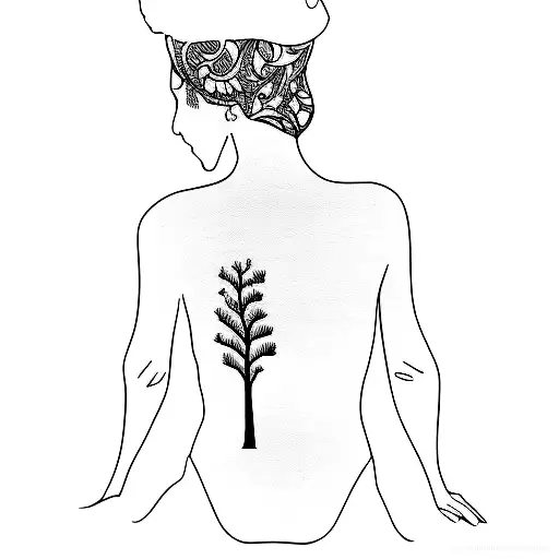 A Woman's Back With Tree Tattoo On Spine