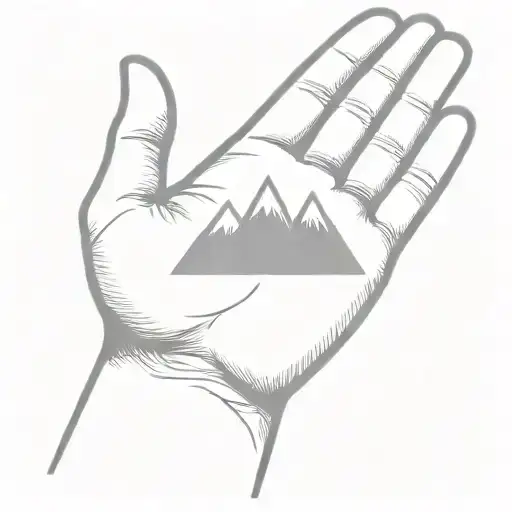 A Simple Minimalist Drawing Of A Large Mountain Being Cradled In The Palm Of A Human Hand