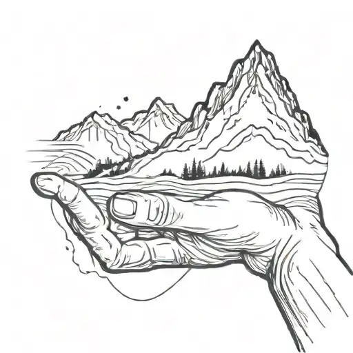 A 2D Image Of A Simple Human Hand Holding A Large Mountain