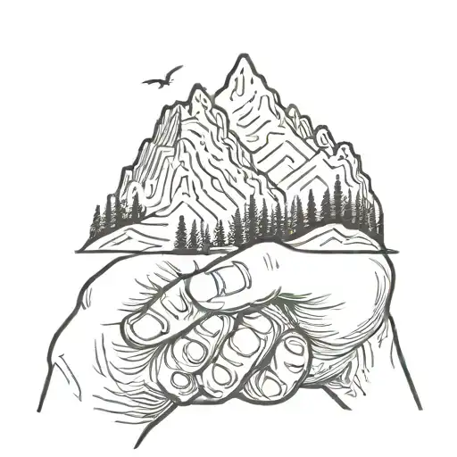 A 2D Image Of A Simple Human Hand Holding A Large Mountain