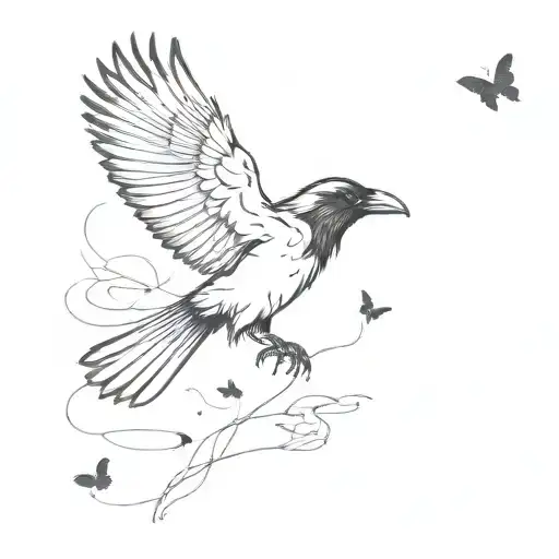 The Crow Chasing The Butterfly Flying