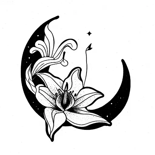 Flower Lily Cancer Constelation And The Moon