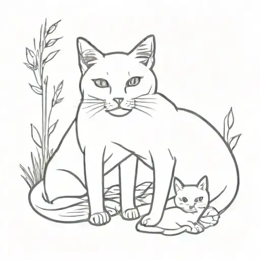 A Minimalist Design Of A Cat And Dog Peacefully Coexisting In A Natural Setting