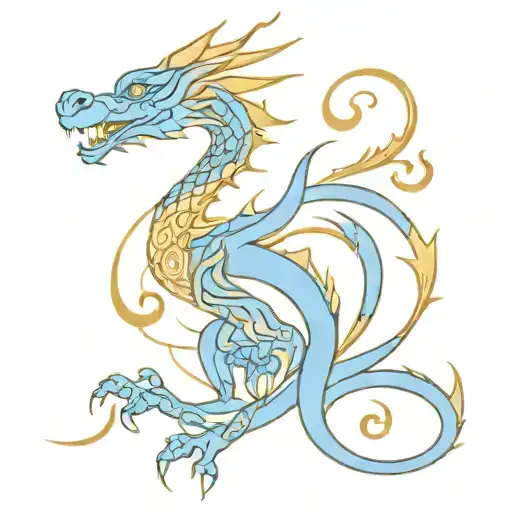A Blue Dragon Body With Golden Ornaments