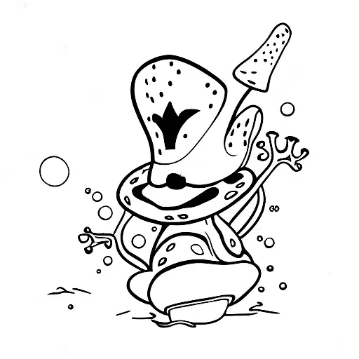 Frog Wearing Top Hat Leaning On Mushroom