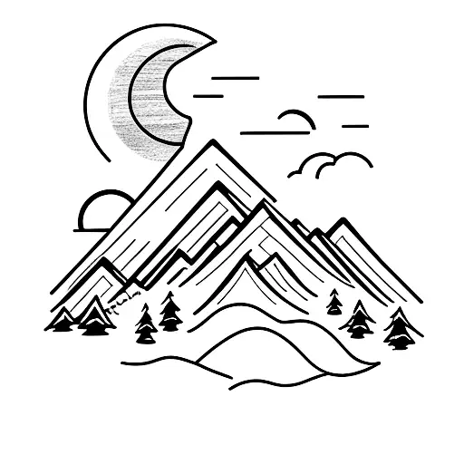 Mountain Scene With Moon And Plane