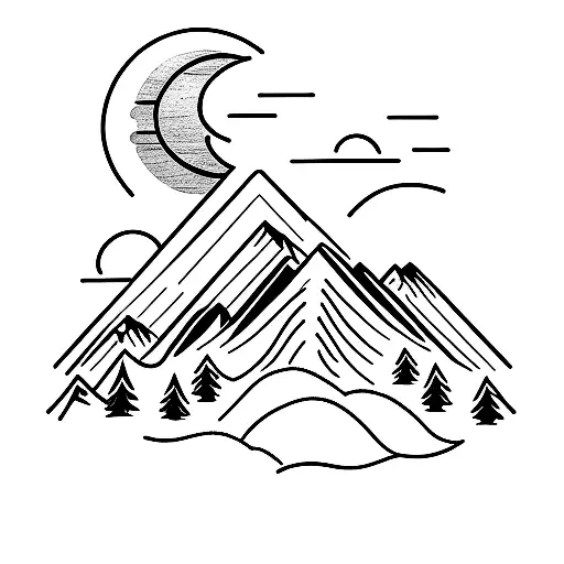 Mountain Scene With Moon And Plane With Food