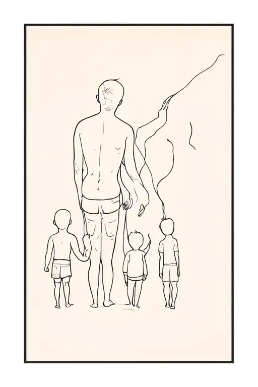 4 Boy Children With Their Father Lining