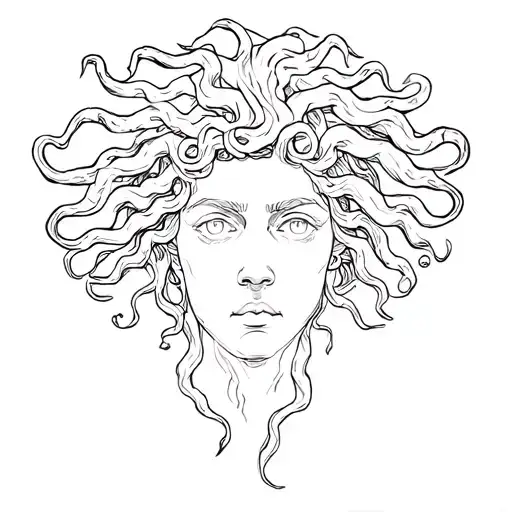 Sketch Of Gorgon Medusa In Outlines Only Black Ink