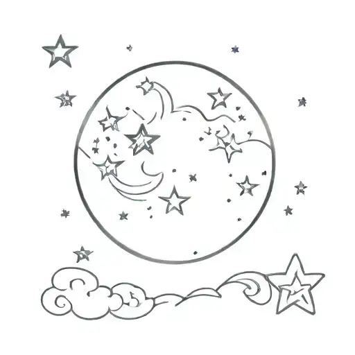 Waxing Gibbous Moon Shaded With Small Stars Surrounding