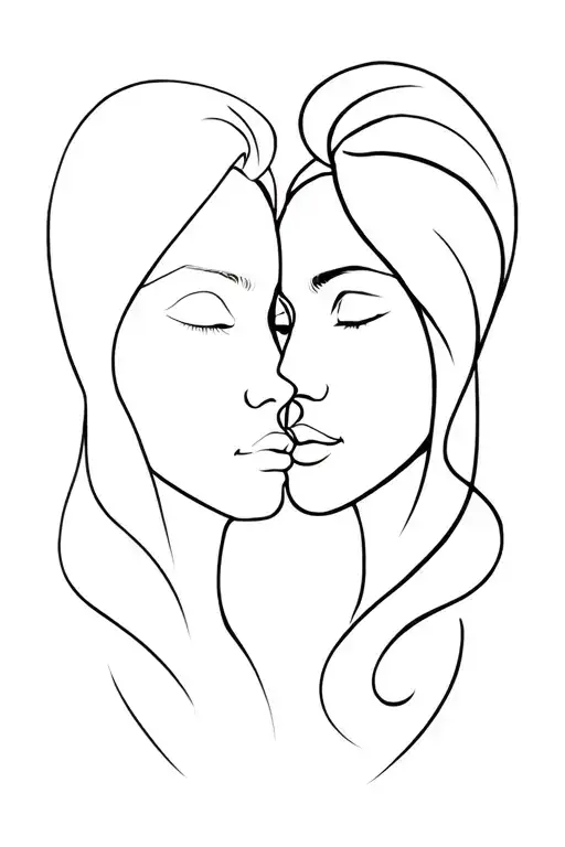 Feminine And Male Face Connected In The Style Of Light