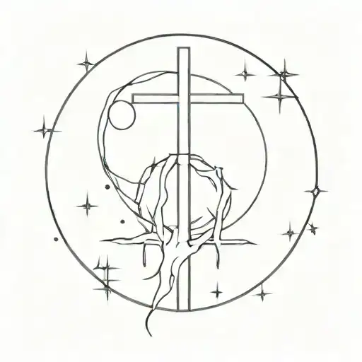 The Moon Bleeding And Pierced By Thin Crosses