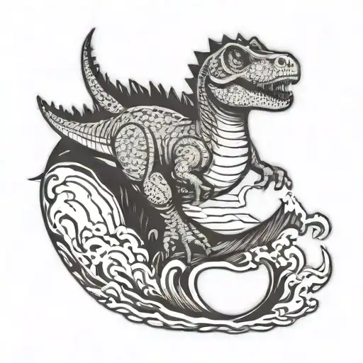 Dinosaur Surfing Wave