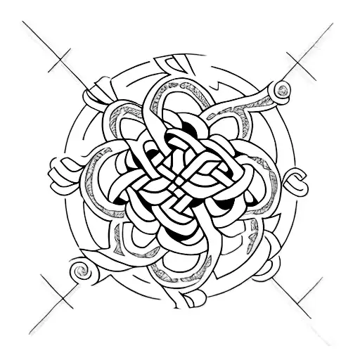 Spinal Tattoo With An Endless Knot At The Top And Karma Written Downwards
