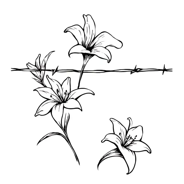 Barbed Wire With Lilies