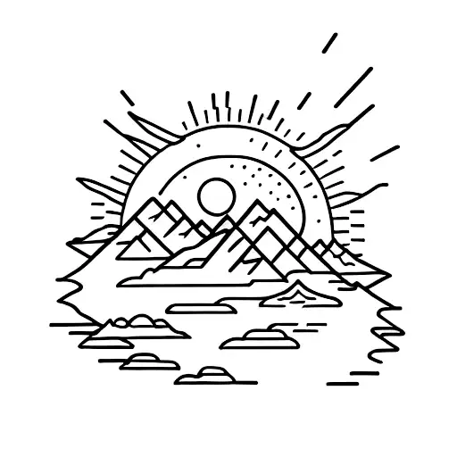 Mountains Contour And Sun