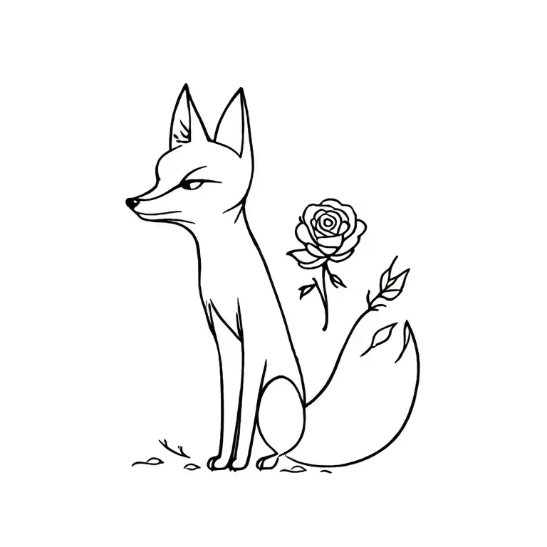 Fox From The Little Prince With Small Rose Next To It