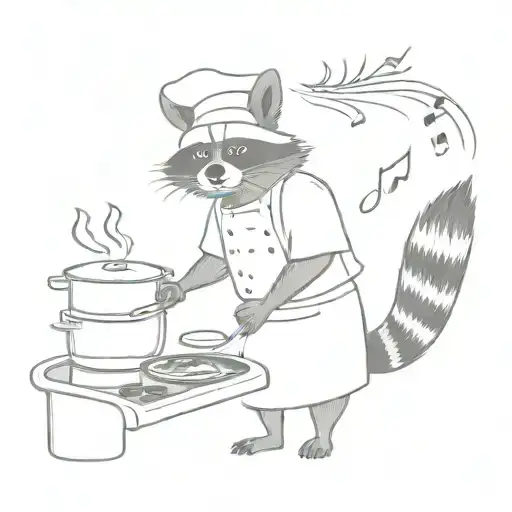 Raccoon Chef Cooking Up A Storm With Music Notes In The Background