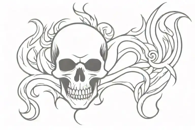 Skull Tramp Stamp Tattoo With Flames Coming Out Of The Sides