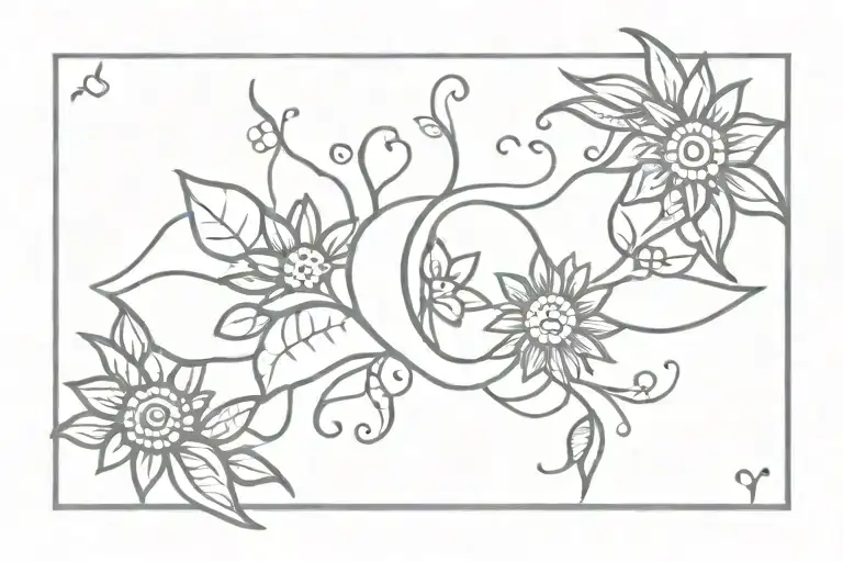 Sun And Floral Horizontal Line Tramp Stamp Ornamental