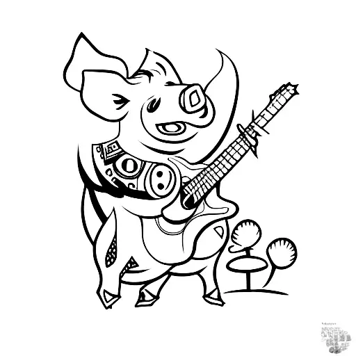 A Playful Pig Playing A Guitar On A Stage