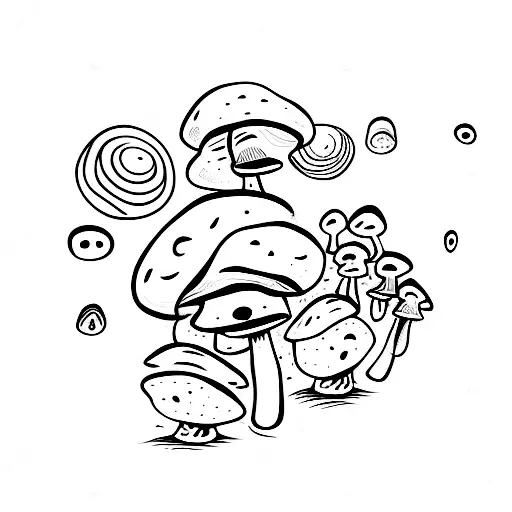 Mushrooms With Simple Background Of Dots And Lines