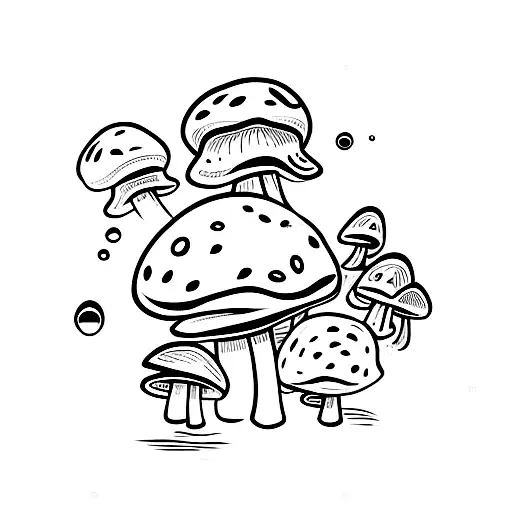 Mushrooms With Simple Background Of Dots And Lines