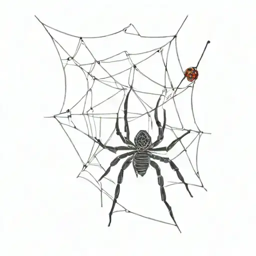 Web With Big Spiders Little One Around It