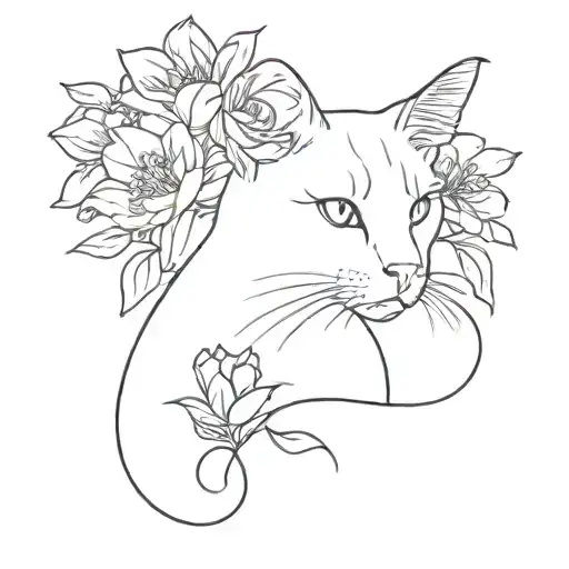 Cat And Flower Blooming