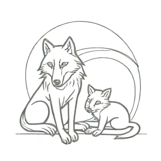 Wolf And Cat Sitting