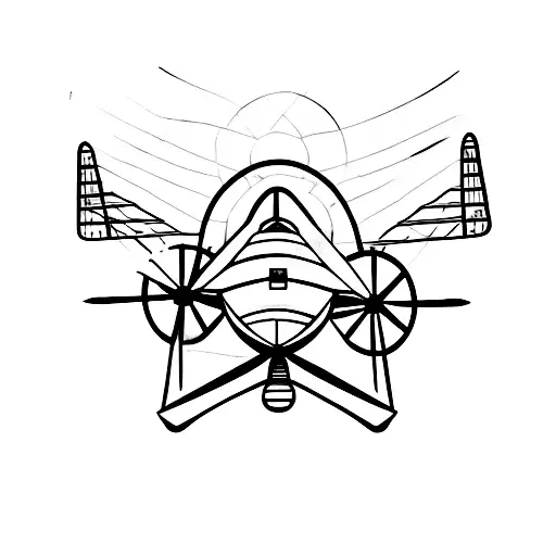 A Minimalist Tattoo Of A Vintage Airplane Flying Over The Beach In Barcelona