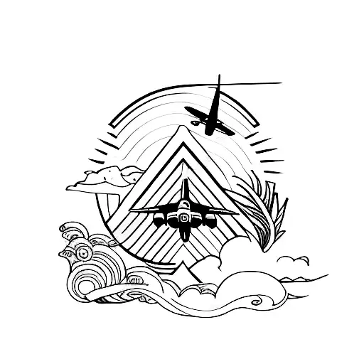 A Minimalist Tattoo Of A Vintage Airplane Flying Over The Beach In Barcelona