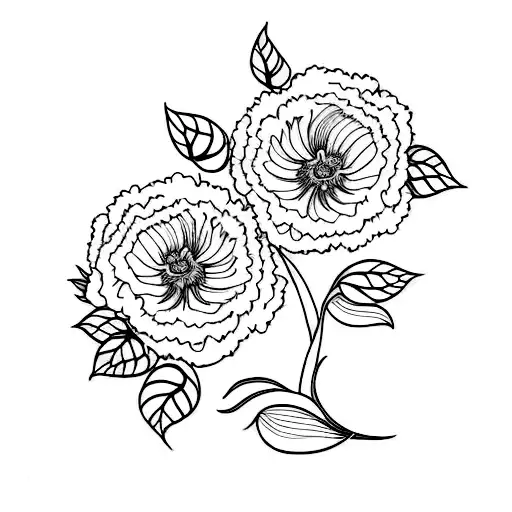 Black And White Fine Line Tattoo That Has A Carnation And Narcissus On A Long Leafy Vine