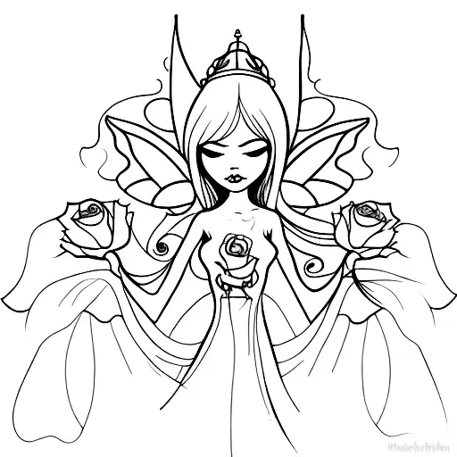 Minimalist Bell Fairy Holding A Rose In Her Hands