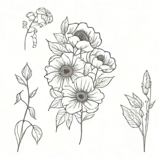 Boquet Flowers With A Poppy Flower And A Rose And A Sunflower And A Dasiy Flower