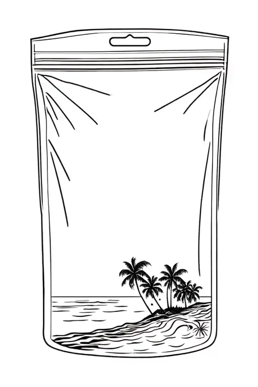 Beach With Palm Trees And Waves Inside A Zip Package Bag
