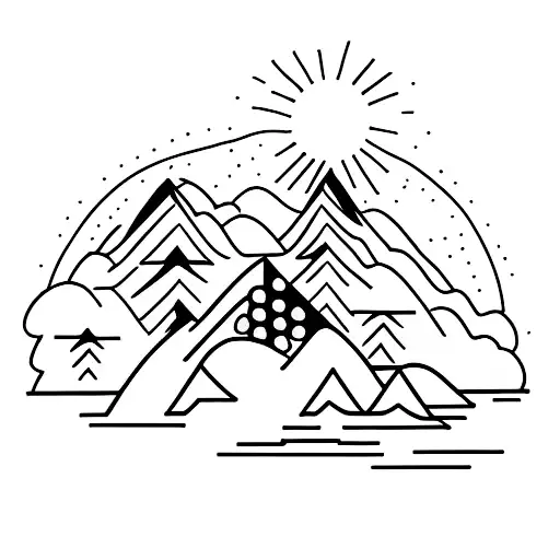 Mountain Scene With A Sun Rising Behind And A Single Pine Tree In Foreground