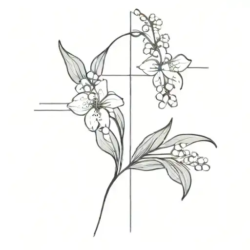 Line Cross Surrounded With Lilly Of The Valley Flower