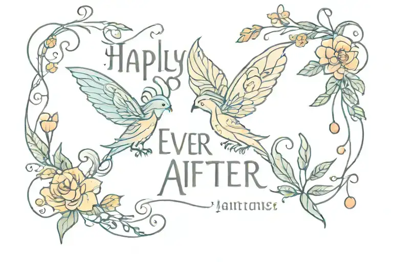 Fairy Tale Minimalist Tattoo Cute Colors With Word Happily Ever After