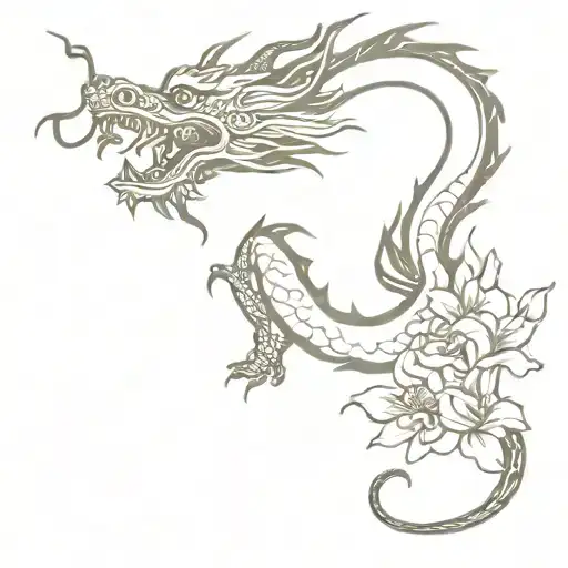 Chinese Dragon With Flowers