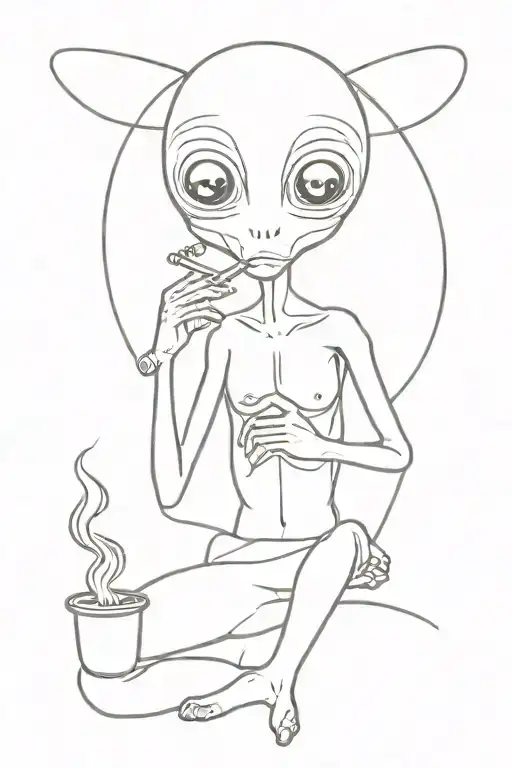 Hippy Alien Smoking A Joint Surrounded By Smoke